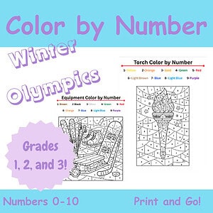 Color By Numbers Winter Olympics for Elementary