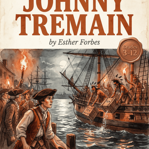 Johnny Tremain Homeschool Book Cover of Johnny Tremain by Esther Forbes, a homeschool resource for grades 3-12, focusing on American history, analysis, and comprehension.