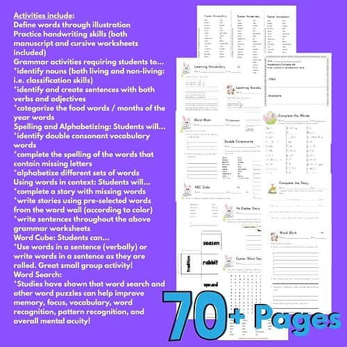 Easter Vocabulary and Language Arts Activities Easter vocabulary and grammar activities for homeschool students.