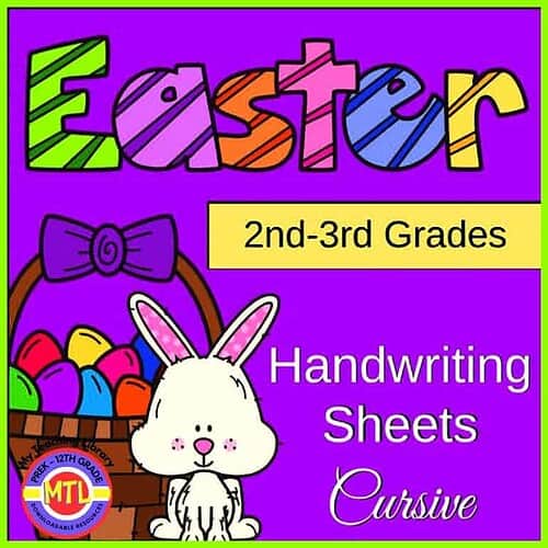 Easter-themed cursive handwriting practice sheets designed for 2nd and 3rd-grade students to improve their cursive writing skills with fun, seasonal activities.