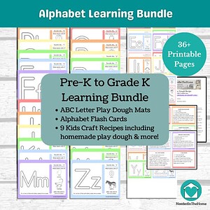 Alphabet Learning Bundle, Play Dough Mats, Visual Flash Cards & Kids Craft Recipes (PDF Print), ABC Letters Practice