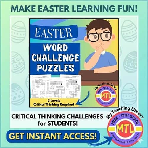 Easter Word Challenge Puzzles Easter Word Challenge Puzzles for homeschool learning, designed to boost critical thinking skills in students through fun and educational activities. Perfect for preschool to 12th grade.