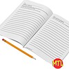 Open journal with lined pages for November writing prompts, accompanied by a yellow pencil, ideal for homeschool writing activities and creative journaling.