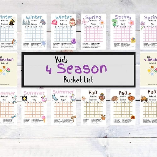 Monthly Bucket List Bundle | 12 Month Activity Lists | Printable Kids Activities | Family Fun Checklist | Seasonal Activity Planner