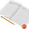 Writing Prompts Journal for Homeschooling Open journal with lined pages and a pencil, designed for homeschool writing prompts and creative journaling activities.