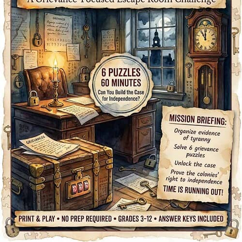 Escape the King's Tyranny Escape Room Cover Escape the King's Tyranny Declaration Escape Room Grievances Activity Grades 3-12
