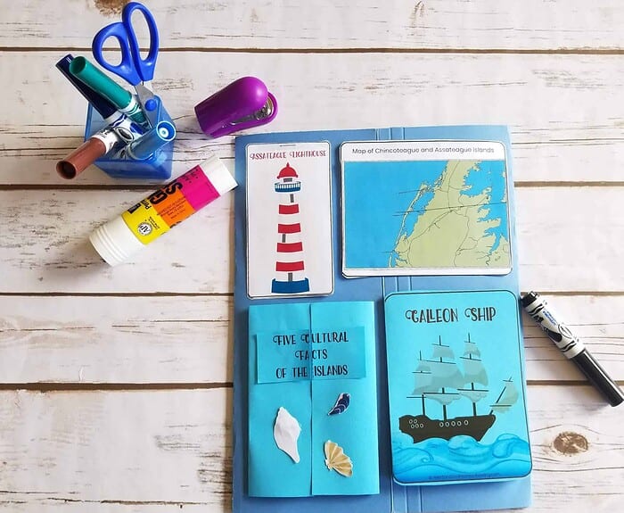 Homeschool Resource Co. educational island activities Educational island-themed learning tools including a map, lighthouse, ship, and cultural facts for homeschooling. Perfect for teaching geography and maritime history.