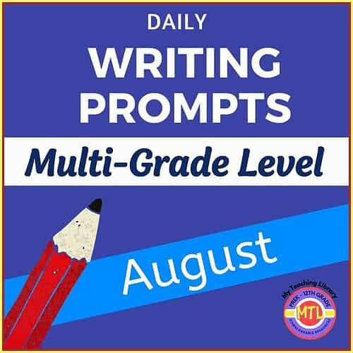 Homeschool writing prompts for multiple grade levels in August, designed to inspire student creativity and improve writing skills.