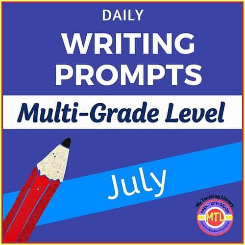 Printable daily writing prompts for multiple grade levels, perfect for homeschoolers in July, encouraging creative writing and literacy skills.