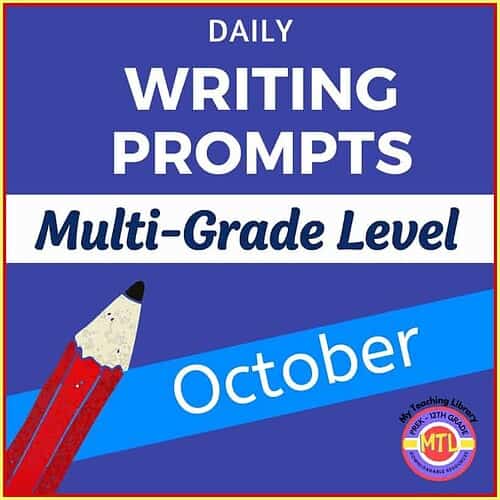 Engaging multi-grade level homeschool writing prompts for October, designed to inspire students and enhance their writing skills across different ages and skill levels.
