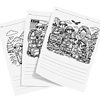 Homeschool Nature Exploration Pages Black and white homeschool activity pages featuring children exploring nature, with scenes of mountains, trees, and outdoor adventures for educational coloring and writing.