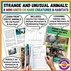 Educational kit featuring strange and unusual animals with mini units on rare creatures, habitats, diets, and behaviors for science learning.