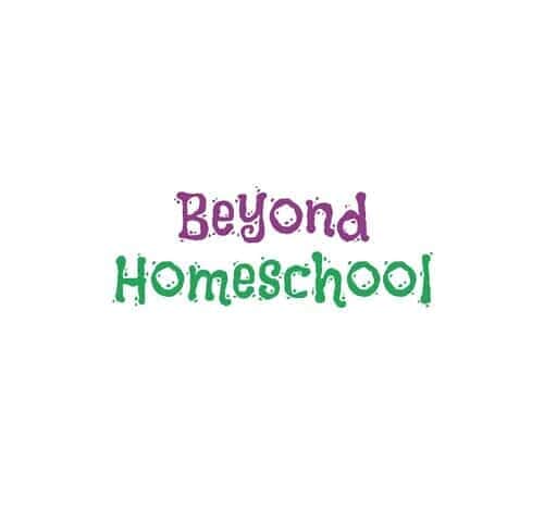 Logo for Beyond Homeschool featuring purple and green text, representing a resource for homeschooling families and educational support.