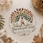 Barefoot Child Logo Brand Image Logo of Barefoot Child featuring a barefoot child under a colorful tree, representing natural learning and outdoor education.