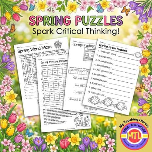 Spring Puzzles for Critical Thinking and Learning Educational spring-themed puzzles for kids to enhance critical thinking skills, including word mazes, cryptograms, and brain teasers for preschool to 12th grade students.