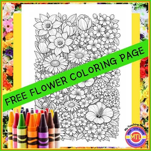 Coloring page featuring a variety of detailed flowers for kids and students. Perfect for educational activities, art projects, and homeschooling resources.
