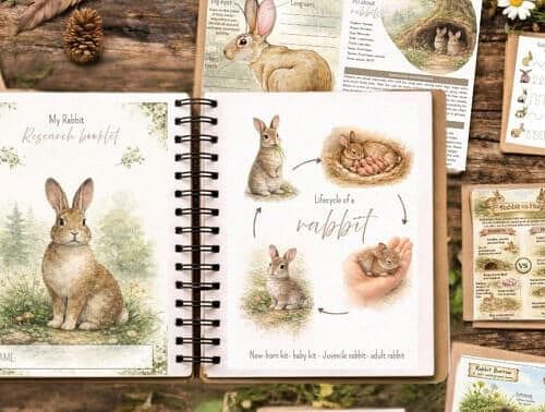 Homeschool Rabbit Learning Resources Educational homeschool resource featuring rabbit illustrations for kids' learning activities and science projects. Perfect for homeschooling curriculum and early childhood education.