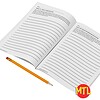 Homeschool Writing Prompts Journal Open journal with lined pages for homeschool writing practice, featuring a pencil and a colorful "MTL" logo, ideal for January writing prompts and homeschool resources.