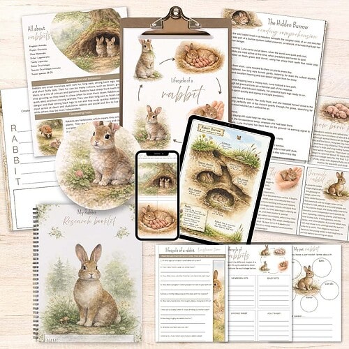 Rabbit Educational Resources for Homeschooling Rabbit educational resources for homeschooling, including worksheets, flashcards, and informational printables to teach children about rabbits' life cycle, habitat, and care.