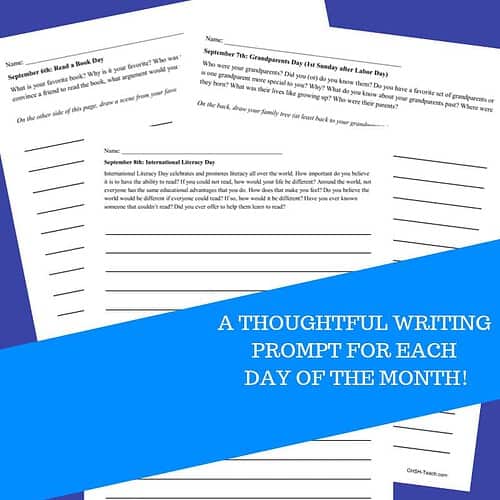 September writing prompts journal for homeschool students to inspire daily creative writing and reflection. Perfect for enhancing literacy skills at home.