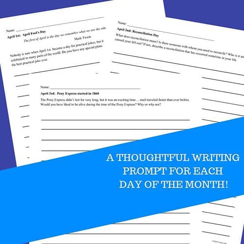 Homeschool writing prompts for April to inspire student creativity and reflection. Perfect for homeschool educators seeking engaging activities for each day of the month.