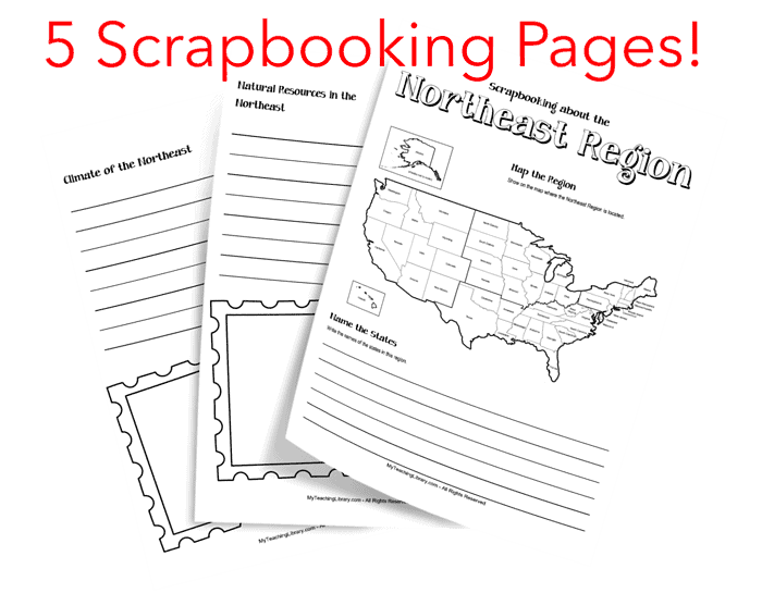 Homeschool Resource Co. - Northeast Region Scrapbook Pages Northeast region scrapbook pages for homeschooling projects, featuring maps, climate, and natural resources for educational activities and geography lessons.