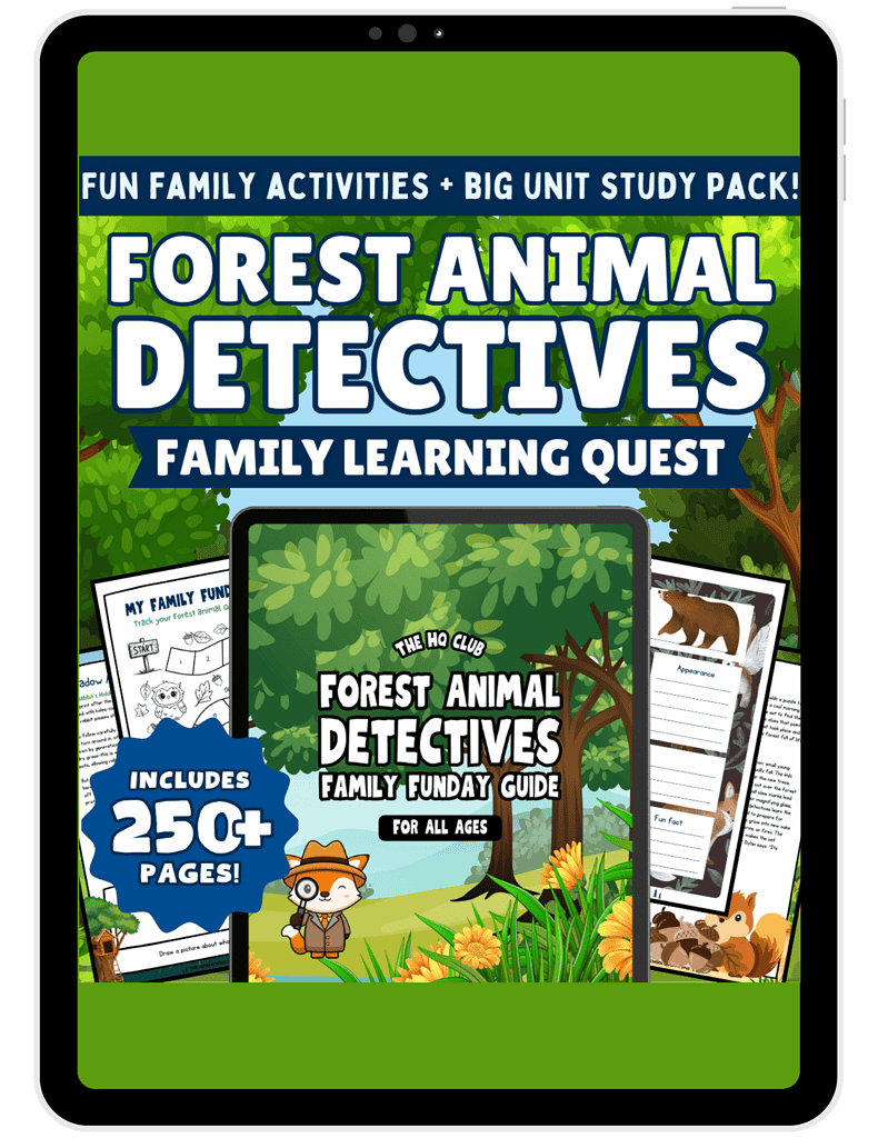 Explore the Forest Animal Detectives Family Learning Quest, a fun educational activity pack for kids with over 250 pages of engaging forest animal-themed puzzles and activities for homeschooling.