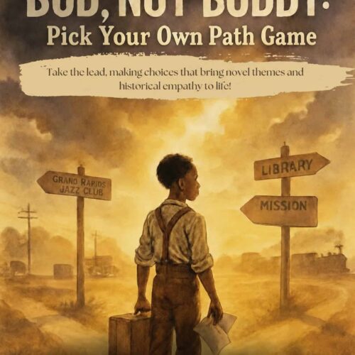 Bud Not Buddy Pick Your Own Path Game Homeschool Resource Co. promotes 'Bud, Not Buddy' pick your own path game for teaching historical themes and empathy to grades 4-7.