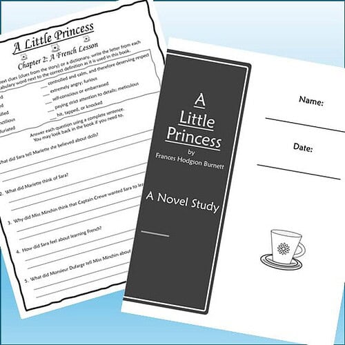 Educational worksheets and a book cover for 'A Little Princess' by Frances Hodgson Burnett, designed for homeschooling activities.