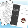 Slide1 Homeschool resource materials including a novel study book titled 'Caddie Woodlawn' and a worksheet with a wooden wheel illustration, designed for educational use.