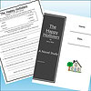 Slide1 Homeschool resource materials including a novel study worksheet and a blackboard-style book cover for 'The Happy Hollisters' by Jerry West.