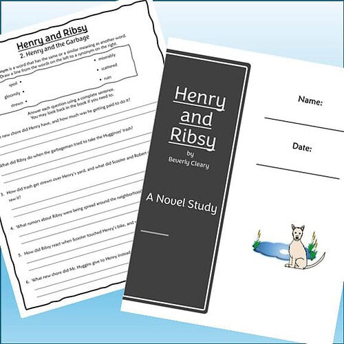 Homeschool resource worksheet for 'Henry and Ribsy' by Beverly Cleary, featuring questions and a cover page, ideal for educational use in homeschooling.