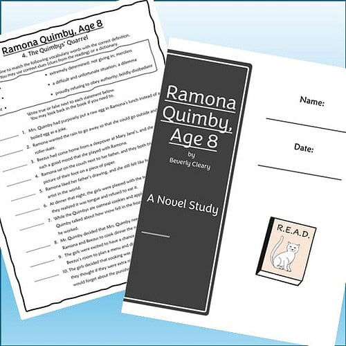 Cover page of the children's book 'Ramona Quimby, Age 8' by Beverly Cleary, featuring a black background with white text.