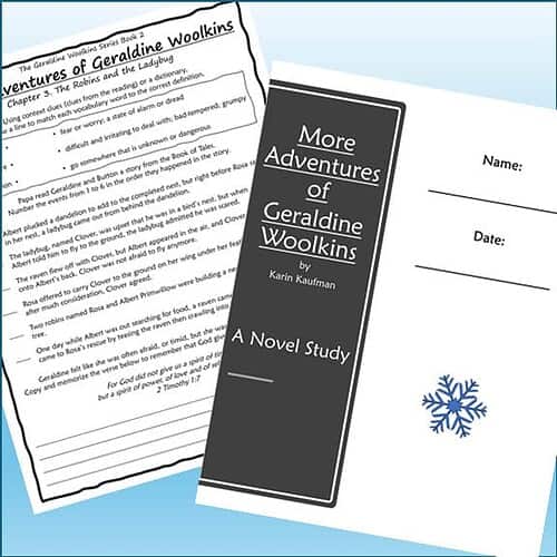 Cover of 'More Adventures of Geraldine Woolkins' by Karin Kaufman, featuring a black and white design with a snowflake illustration.