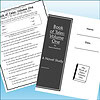 Image of a homeschool reading worksheet and a black book cover titled 'Book of Tales: Volume One' by Karin Kaufman.