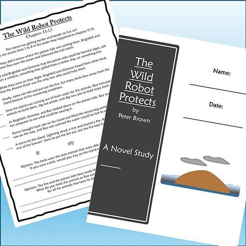 Cover page of 'The Wild Robot Protects' by Peter Brown, featuring a dark gray background with white text.