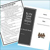 Slide1 Image of a homeschool reading activity with a black cover book titled 'By the Great Horn Spoon!' by Sid Fleischman, and a worksheet with questions about the story.