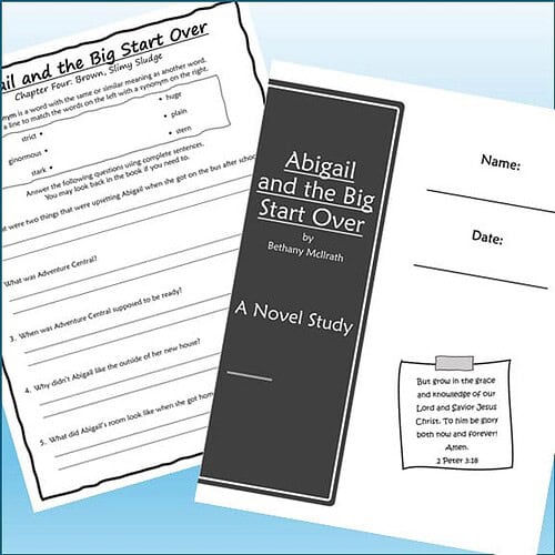 Cover of 'Abigail and the Big Start Over' novel study by Bethany McIlrath, featuring a black and white design with a Bible verse.