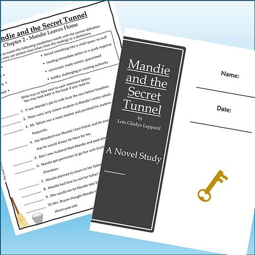 Cover of 'Mandie and the Secret Tunnel' by Lois Gladys Leppard, featuring a black and white design with a key icon.