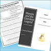 Slide1 Image of a homeschool reading worksheet and a black book cover titled 'Mandie and the Cherokee Legend' by Lois Gladys Leppard.