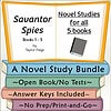 Homeschool Resource Co. Book Bundle Image Colorful stack of homeschool books with a focus on novel studies, open book, answer keys, and no prep print-and-go materials for homeschooling.