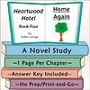 Colorful illustrated book cover for a homeschool novel study titled Heartwood Hotel Book Four by Kallie George, featuring a tree and open book design.