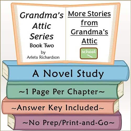 Book cover for Grandma's Attic Series, Book Two, titled 'A Novel Study' with answer key, designed for homeschool learning.