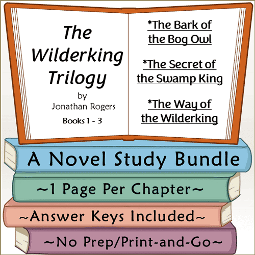 The Wilderking Trilogy Book Cover - Homeschool Resource Co. Homeschool resource featuring "The Wilderking Trilogy" by Jonathan Rogers, including books 1-3, answer keys, and no prep/print-and-go materials for homeschooling families.