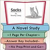Homeschool Resource Co. Book Cover Children's educational book cover titled Socks by Beverly Cleary, featuring a gray cat illustration and colorful stacked books with study details.