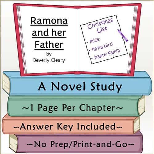 Homeschool Resource Co. Book Cover Educational book cover for 'Ramona and her Father' by Beverly Cleary, featuring a chapter study and answer key for homeschooling.