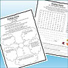Slide2 Homeschool resource worksheet with a word search and comprehension questions for fall-themed learning activities.