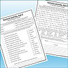 Educational worksheets for homeschooling, including a word search and a reading comprehension activity for 8-year-olds.
