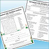 Homeschool resource pages featuring word search and worksheet activities for spring with Geraldine Woolkins.