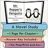 Mr. Popper's Penguins Book Cover Illustration of the book cover for Mr. Popper's Penguins by Richard and Florence Atwater, featuring two cartoon penguins and colorful book spines.